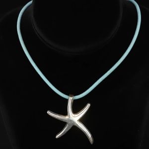 ATI 925 STERLING SILVER STARFISH PENDANT ON ADJUSTABLE LEATHER CORD.